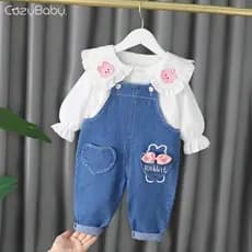 Vestido De Menina Suspender Calça De Bebê Conjunto De Primavera Outono Vestir Nova Manga Longa Boneca De Duas Peças Moda