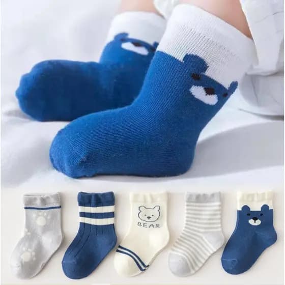 5 Pares De Meias De Bebê De Urso De Desenho Animado Elástico De Algodão Macio Para Crianças De 0 A 5 Anos
