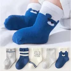 5 Pares De Meias De Bebê De Urso De Desenho Animado Elástico De Algodão Macio Para Crianças De 0 A 5 Anos