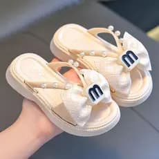 Sandálias infantis meninas sapato de princesa Laço de pérola Chinelo antiderrapante