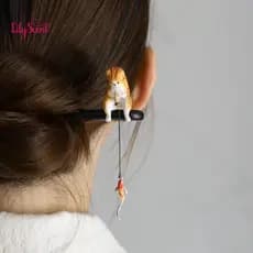 Hairpin Ponytail Accessory for Unique Look Elegant Cat Hair Stick Clip Chinese Style Easy-to-use Pin for Women and Girls