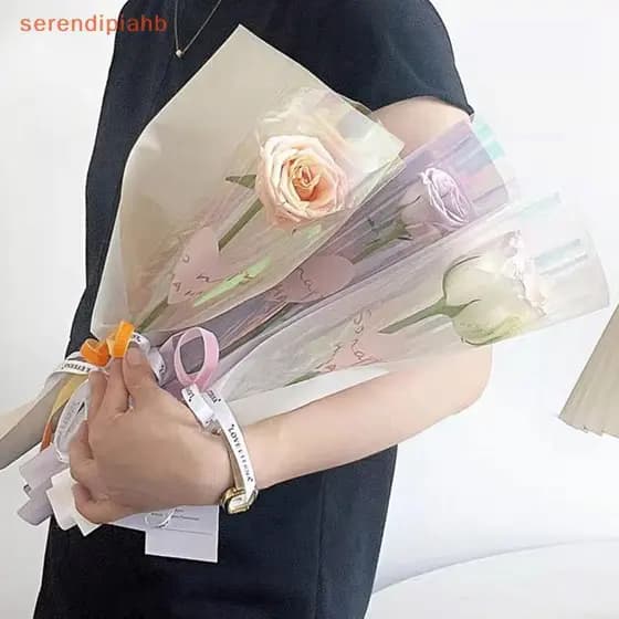 [serendipiahb] 10 Peças Saco De Embrulho De Flores Com Mangas De Rosa Única , Sacos De Embalagem De Buquê , Embalagens F