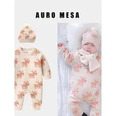 Bebê outono inverno malha macacão forro de lã quente macacão masculino feminino bebê natal Elk macacão chapéu livre