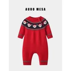 Roupas infantis de natal grande vermelho puro algodão fio malha macacão papai noel macacão roupas de ano novo