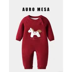 AuroMesa Roupas de Ano do Bebê Ano Vermelho do Cavalo Bebê Roupas de Ano Novo Velo Pônei Suéter Bordado Macacão