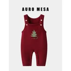 Ainomonsa outono inverno roupas de bebê ano novo vermelho masculino feminino bebê árvore de natal macacão calças de lã d