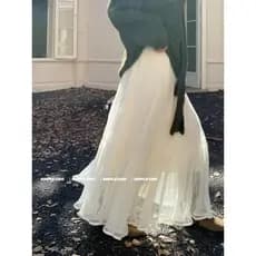 Branco elegante gaze saia feminina verão cintura alta mais magro olhar Drape saia de fadas estilo suave All-Match a linh
