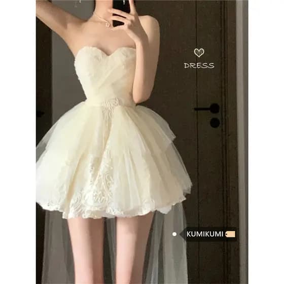 Kumikumi High-End sentimento arrastando vestido saia tubo superior vestido de renda feminino verão temperamento cintura