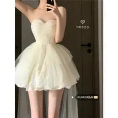 Kumikumi High-End sentimento arrastando vestido saia tubo superior vestido de renda feminino verão temperamento cintura