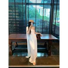 Kumikumi High-End Retro Temperamento Ombro Inclinado Vestido de Camada Dupla Feminino Verão Slim-