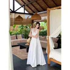 Kumikumi Design sentido branco tridimensional flor colete vestido feminino verão nicho temperamento mais magro olhar lon