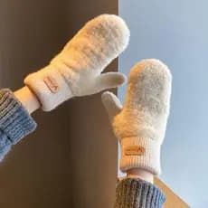 Luvas sem dedos inverno feminino engrossado quente pelúcia dupla camada dedo à prova de vento à prova de frio novo estil