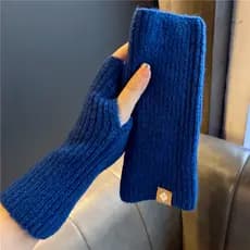 Klein azul luvas de meio dedo outono inverno lã quente tricô All-Match estiramento lã sem dedos à prova de frio Stu