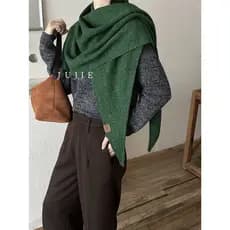 Verde escuro grande triângulo cachecol Retro xale malha lã cachecol feminino outono inverno exterior cachecol All-Match
