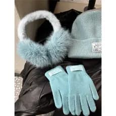 Islândia azul Retro lã malha chapéu Earmuffs luvas cachecol combinando feminino quente proteção de ouvido chapéu frio ba