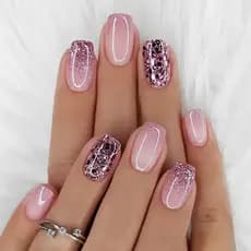 Unhas postiças curtas quadradas de pressão, sucesso de vendas internacional, conjunto de 24 peças com glitter degradê re