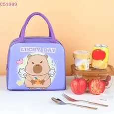 [kaan] Lancheira Isolada De Capivara De Desenho Animado Para Crianças-Caixa Térmica Bento , Bolsa De Piquenique Escolar