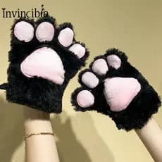 Luvas de Pata de Gato de Pelúcia Fashion Cosplay - Desenho Animado Fofo Quente Macio Confortável Fibra de Poliéster FUY1