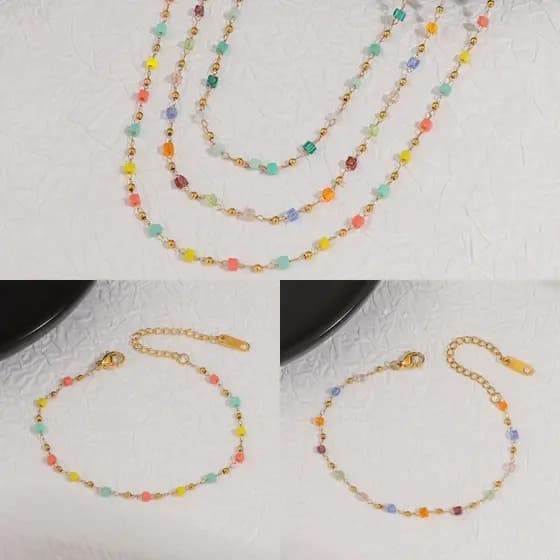 Pulseira Pequena De Aço Titânio Com Contas Coloridas Frescas Para Mulheres , Design De Nicho Dopamina , Corrente Empilhá