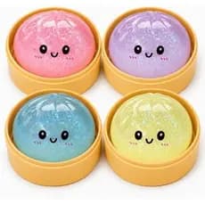 4 Pcs Glitter Dumpling Squishies Brinquedos Com Vaporizador De Alimentos , Massa De Aperto Espumante Fidget Bolas De Est