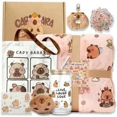 Conjunto De Presente De Capivara Com Cobertor Grande , Copo De Vidro De 16 Onças , Sacola , Carteira S , Chaveiro , Ades