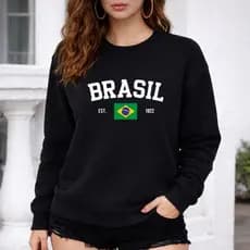 Blusa de Frio Moletom Feminino Brasil Gola Careca Abrigo Capote Casual Basico Flanelado Inverno Liso - Qualidade Premium