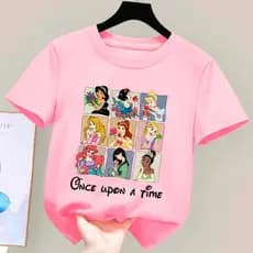 Camiseta De Algodão Infantil Feminina Princesas T-shirt Estampada