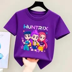 Camiseta De Algodão Infantil Menina T-shirt Huntrix Cores Diferenciadas Premium