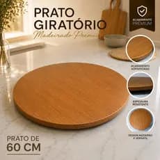 Prato Giratório 60cm Amadeirado MDF Decorativo Mesa Posta Luxo Premium Resistente