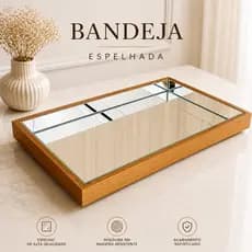 Bandeja Espelhada Decorativa amadeirada Luxo Para Sala Banheiro Aparador Penteadeira Hall