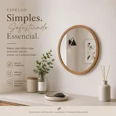 Espelho Redondo Decorativo 40cm MDF Moderno Para Sala, Lavabo, Hall e Banheiro