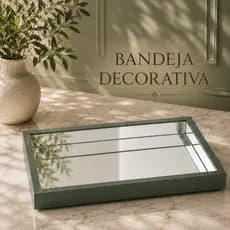 Bandeja Decorativa Espelhada Verde Luxo 50x30 MDF Para Sala, Aparador, Mesa Posta e Lavabo
