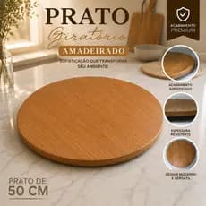 Prato Giratório Madeira MDF 50cm Decorativo Mesa Posta Luxo Amadeirado Resistente