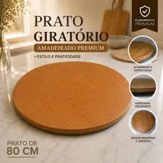 Prato Giratório 80cm Grande Amadeirado MDF Luxo Premium Mesa Posta Resistente