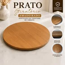 Prato Giratório 40cm MDF Amadeirado Mesa Posta Decorativo Premium
