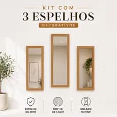 Espelho decorativo de parede retanagular KIT COM 3 desig minimalista,moderno ,slin ,sofisticaso