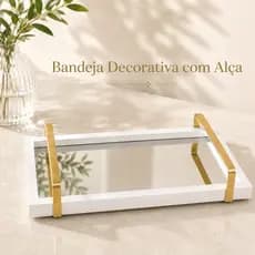 Bandeja Espelhada Decorativa Luxo Com Alça, Diversas cores Para Sala, Aparador, Lavabo