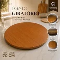 Prato Giratório 70cm Amadeirado Grande MDF Premium Mesa Posta Decorativo Luxo