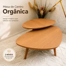 Mesa De Centro Orgânica 2 Níveis Madeira Moderna Sala Decoração Premium
