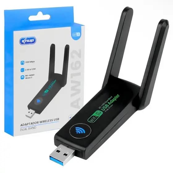 ADAPTADOR WIRELESS USB 3.0 DUAL BAND 1300MBPS - KNUP KP-AW162 Adaptador Antena Wifi Usb