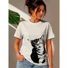 Camiseta Feminina Gato Vintage Y2K Gatinho Fofo Tumblr Casual Aesthetic Pinterest Streetwear Algodão