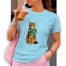 Brasil Copa Do Mundo 2026 Gato Camisa Feminina Estilosa Camiseta Feminina Algodão Premium
