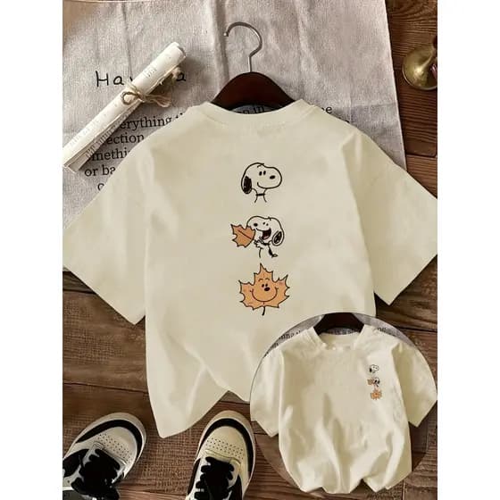 Camiseta Feminina Snoopy Estampa Minimalista Algodão Casual Confortável Estilo Fofo e Delicado