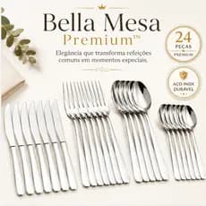 Jogo de Talheres 24 Peças Inox Premium Elegante luxo Faqueiro Jantar Mesa Aco Inox Resistente