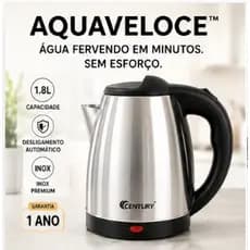 Chaleira Elétrica AquaVeloce Inox 1,8L Ferve Água Rápido Automática Seguranca Cozinha café chá