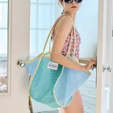 Bolsa de praia de grande capacidade, bolsa de ombro com blocos de cor, bolsa de compras em malha vazada, bolsa de mão.