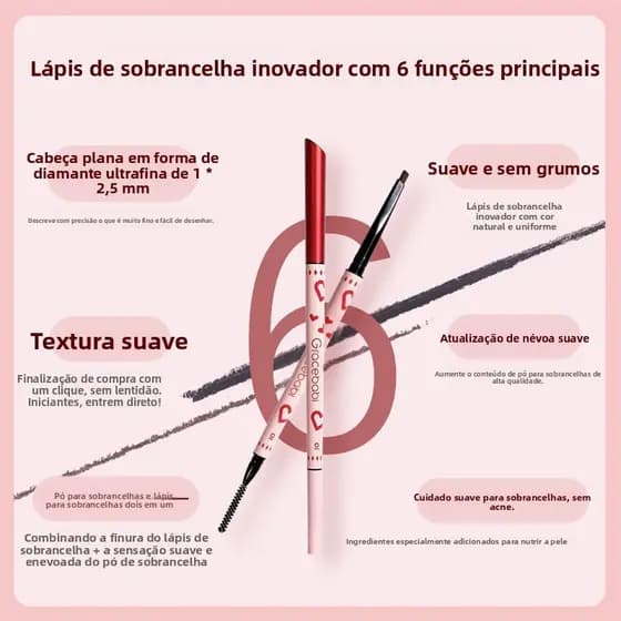 Lápis de sobrancelha/pincel de sobrancelha Gracebabi Heartbeat, à prova d'água, de longa duração, ultrafino.