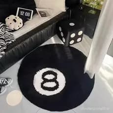 Tapete redondo preto de 8 polegadas para quarto, uso doméstico, lavável à máquina, tapete para sala de estar, tapete ant