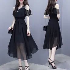 [Produtos prontos, entrega no mesmo dia] Feminino 2026 verão preto Slim fit Irregular comprimento médio manga curta