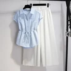 [Estoque pronto, enviado no mesmo dia] Camisa feminina sem mangas + calças largas terno feminino de duas peças